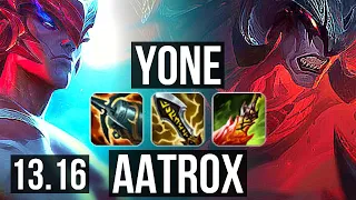 YONE vs AATROX (TOP) | 7 solo kills, 500+ games | NA Master | 13.16