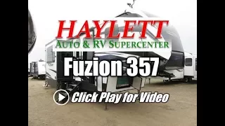 (Sold) 2018 Fuzion 357 13ft Garage Luxury Fifth Wheel Keystone Toy Hauler