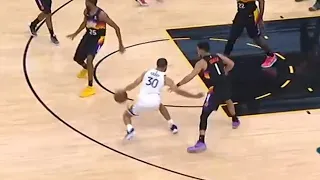 Steph with that Harden double stepback and just like the original, that is indeed an uncalled travel