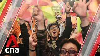 Supporters of President Tsai Ing-wen celebrate her Taiwan election victory