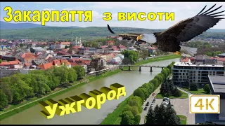 Ужгород з висоти пташиного польоту Сакури Замок Кафедральний собор Скансен Визначні місця