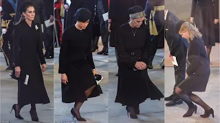 SAD MOMENT Royal Ladies CURTSEY towards the Queen's coffin