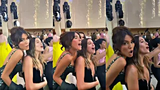 Hailey Bieber, Madison Beer and Cara Delevingne during Justin Bieber "BABY" performance at Met Gala