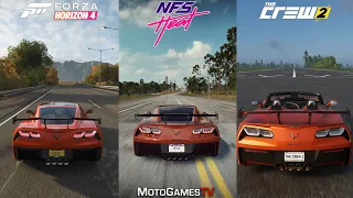 Forza Horizon 4 vs Need for Speed Heat vs The Crew 2 - Chevrolet Corvette C7 ZR1 Sound Comparison