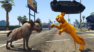 🦁🐗 GTA 5 Lion King Safari: Simba, Pumbaa, and Kiara vs Hyenas Showdown!