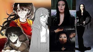 Harry Potter react to Fem Harry Potter as Morticia Addams/Реакция ГП на Фем Гарри это МортишаНАЗАКАЗ