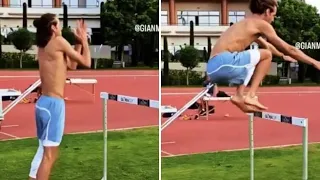 Atletica, show di Gianmarco Tamberi: i balzi (a piedi nudi) fra gli ostacoli sono impressionanti