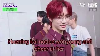 huening kai did waved at wonyoung like normal friends