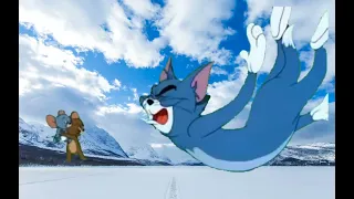 Tom and Jerry ice skating in mountain