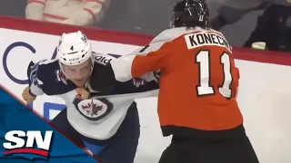 Flyers' Travis Konency Drops The Gloves With Jets' Neals Pionk And Exchange Blows In Heated Tilt