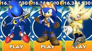 Sonic Dash - Metal Sonic vs Pirate sonic vs Super silver  - All Characters Unlocked - Gameplay