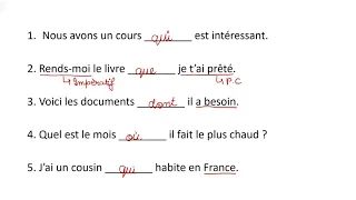 Les Pronoms Relatifs Simples Practice questions