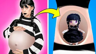 Wandinha Addams vs Princesa Peach Grávidas! Situações Engraçadas e Truques Incríveis aqui no Gotcha!