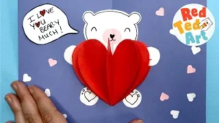 Pop Up Cat Heart Card for Valentines   Send a HUG Valentine's Day Card