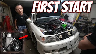 IT RUNS!! BIG SINGLE JZX100 Chaser FIRST START!