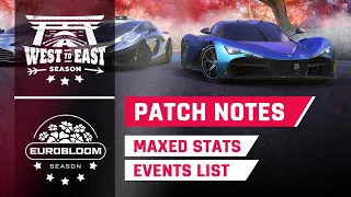 Asphalt 9 PATCH NOTES & MAX STATS - West To East & Eurobloom Season - 6 New Cars, Events List & More