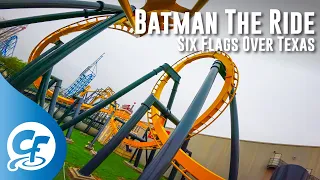 Batman The Ride front seat on-ride 4K POV @60fps Six Flags Over Texas
