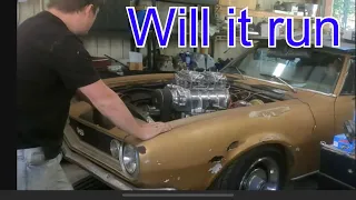 First start 67 camaro 6-71 blower build making fuel system setting timing and ￼ smiles part 2 of 2