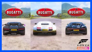 Forza Horizon 5 Drag Race : BUGATTI DIVO vs BUGATTI CHIRON vs BUGATTI VEYRON SUPER SPORT