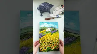 Sunflowers Painting Tuscany Original Art Impasto  Картина Подсолнухи Рисунок Пейзаж Прованс