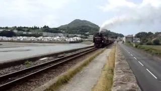 Merddin Emrys double fairlie steam loco pulling out off Porthmadog.