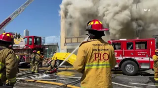 LAFD WORKS MASSIVE MAJOR EMERGENCY BLAZE! DTLA