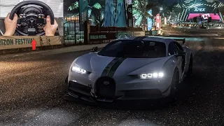 1400 HP Bugatti Chiron late night 4K Forza Horizon 5 Thrustmaster steering wheel realistic gameplay