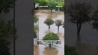 Woman drives into overflowing creek after severe storms #shorts #weather