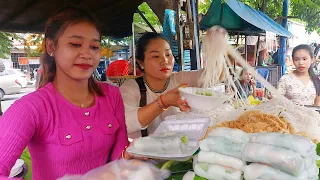 Yellow Pancake, Spring Roll, Rice Noodles, Fried Meatball, Wonton, & More - Cambodia Street Food