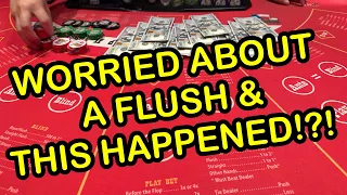 ULTIMATE TEXAS HOLD 'EM in LAS VEGAS! WORRIED ABOUT A FLUSH AND THIS HAPPENED!?!