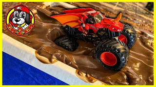 Monster Trucks in the Mud Show - STOP MOTION DIY STADIUM (Fire & Ice Monster Jam Toys ft. DRAGONOID)