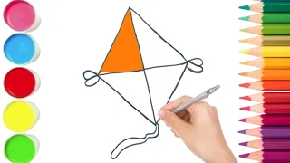 Kite Drawing,Coloring And Painting For Kids And Toddlers | Easy And Simple Drawing