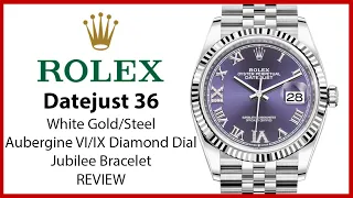 ▶Rolex Datejust 36 White Gold/Steel Aubergine VI/IX Diamond Dial & Jubilee Bracelet - REVIEW 126234