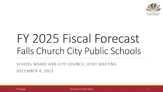 FY2025 Budget Joint Falls Church School Board/City Council Budget Development Session