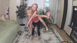 Тренировка по художественной гимнастике дома София и Дарина мунсерят