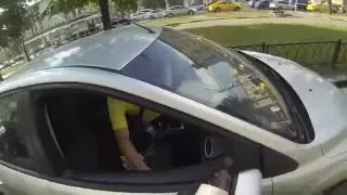 Elusive guy on a motorcycle against debris