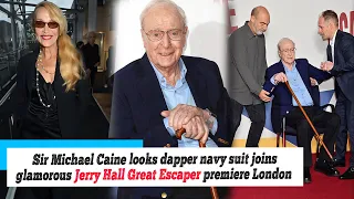 Sir Michael Caine looks dapper navy suit joins glamorous Jerry Hall Great Escaper premiere London