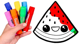 🍉 Aprendemos las FRUTAS 🍒 Dibuja y Colorea una SANDÍA KAWAII