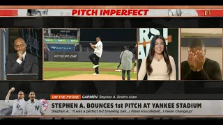 Stephen A.'s sister gives him a few POINTERS after his 1st pitch 😂 | First Take