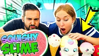 SQUISHY SLIME CHALLENGE - Nina & Kaan dürfen NICHT DEN FALSCHEN SQUISHY WÄHLEN für ihren Schleim