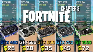 GTX 460 vs GTX 560 vs GTX 660 vs GTX 750 Ti vs GT 1030 in Fortnite