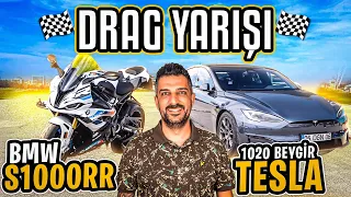1020 Beygir Tesla vs BMW S1000RR  Motosiklet Drag!