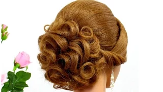 Bridal hairstyle for long hair tutorial. Curly updo for wedding.