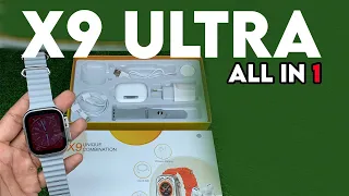 x9 ultra smartwatch unboxing review | X9 ultra smart watch combo all in 1 / airpod charging cable.