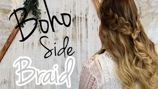 BOHO HALF UP- HALF DOWN FRENCH SIDE BRAID TUTORIAL  | easy hairstyle  2020hair | Hair By Kaytlyn