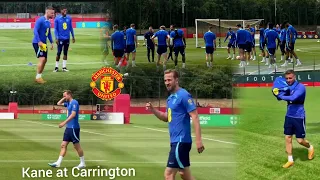 Harry Kane trains at Man United Carrington training grounds first time with Rashford, Shaw,Maguire