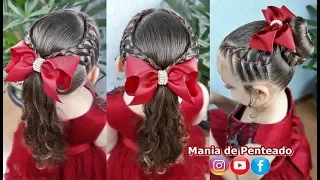 Easy Hairstyle for Girls with Braids & Elastics / Party & Graduation Hairstyle with ponytail or bun