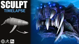Zbrush to Photoshop Speed sculpt-Creature Concept Design(Creature&Character 3D Modeling)in Timelapse