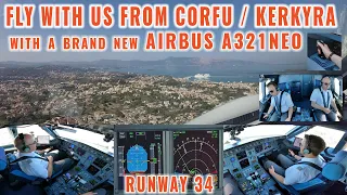 CORFU Island 🇬🇷 (CFU) | Takeoff + Departure  Rwy 34 | Brand new  Airbus A321 NEO  | pilots + cockpit