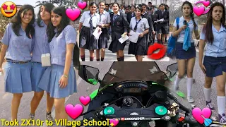 OMG!!Finally Took My Zx10r to the Village School💕💘Crazy Girls Reactions for Superbike💖Z900 Rider